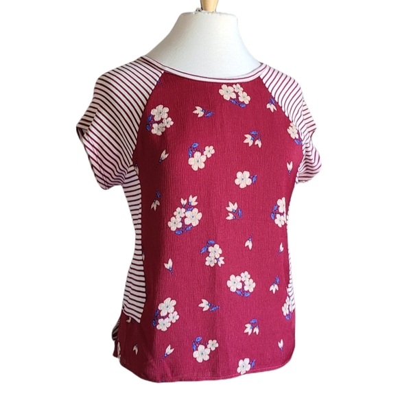 Anthropologie Maeve Floral Striped Top Short Sleeve XS - Picture 2 of 6